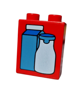 Lego Duplo brick red 1x2x2 printed milk bottle cardboard (4066pb065)