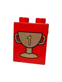 Lego Duplo brick red 1x2x2 printed winner trophy No. 1 (4066pb107)