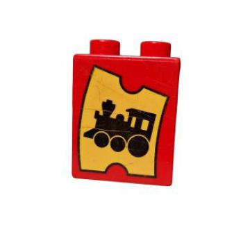 Lego Duplo brick red 1x2x2 printed ticket train railroad ticket (4066pb110)