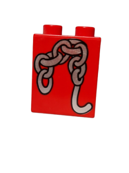 Lego Duplo brick red 1x2x2 printed chain hook silver (4066pb164)