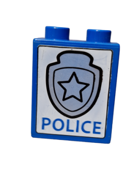 Lego Duplo Stein blau 1x2x2 bedruckt silbern Police (4066pb281)
