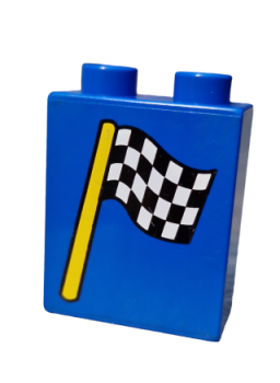 Lego Duplo Stein blau 1x2x2 bedruckt kariert Fahne Auto Rennen (4066pb119)