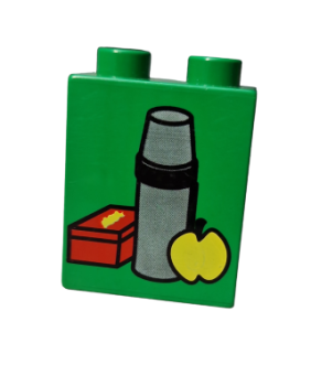 Lego Duplo, Stein 1 x 2 x 2 mit Brotdose, Thermoskanne und Apfel (4066pb112)