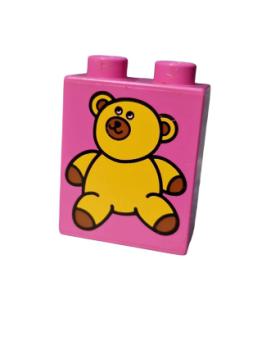 Lego Duplo Stein rosa pink 1x2x2 bedruckt Teddy (4066pb080)