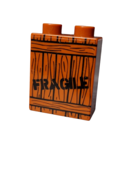 Lego Duplo brick brown 1x2x2 printed Fragile wooden box (4066pb177)