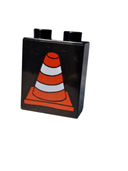 Lego Duplo brick black 1x2x2 printed pylon cone (4066pb162)