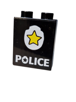 Lego Duplo brick black 1x2x2 printed Police star (4066pb185)
