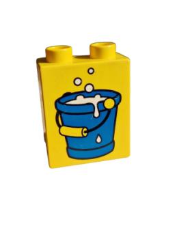 Lego Duplo brick yellow 1x2x2 printed water bucket (4066pb038)