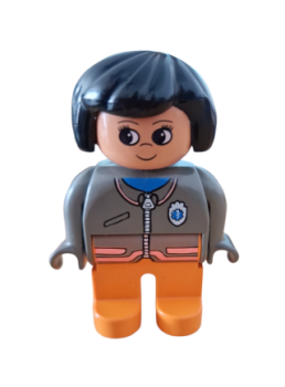 Lego Duplo Figur, weibliche Sanitäterin, orangefarbene Beine, Jacke mit Reißverschluss und EMT-Stern-des-Lebens-Muster (4555pb017)