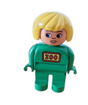 Lego Duplo Zoo figure, female, green legs, green uniform, yellow hair zookeeper (4555pb023)