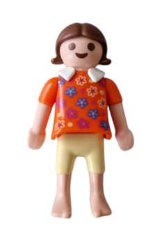 Playmobil girl orange blouse with flowers