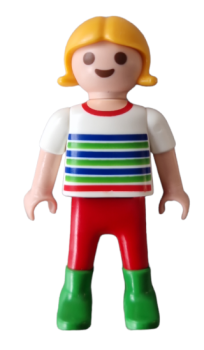 Playmobil girl with white t-shirt and stripes