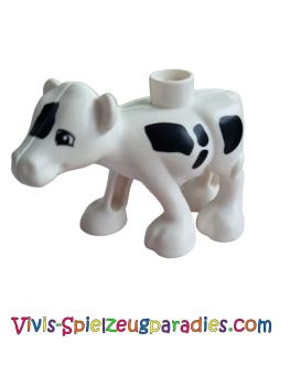 Lego Duplo Kuh Baby Kalb, Gehend, Schwarze Flecken, Augen halbkreisförmiges Muster (dupcalf1c01pb03)