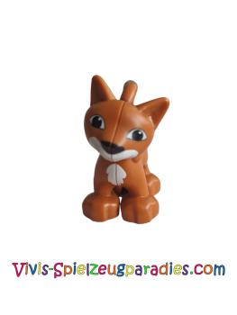 Lego Duplo cat standing with white chest and mouth, darker orange stripe pattern (dupcat1pb02)