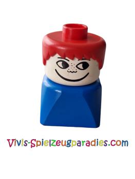 Lego Duplo 2 x 2 x 2 figure brick, male on blue base, red hair, freckles (dupfig005)