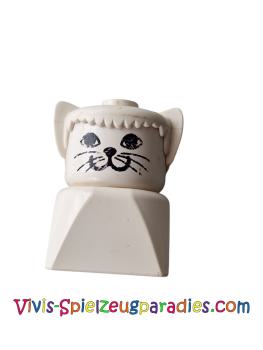 Lego Duplo 2 x 2 x 2 Figur Stein, Katze auf weißem Sockel, weißer Kopf (dupfig)