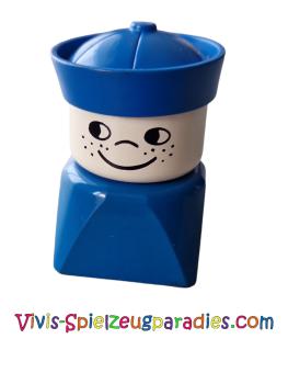 Lego Duplo 2 x 2 x 2 figure brick, male on blue base, blue sailor hat, freckles(dupfig021)