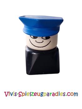 Lego Duplo 2 x 2 x 2 figure brick, male on male on blue police hat (dupfig037)