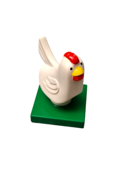 Lego Duplo Huhn Henne Glatter Kamm auf grünem Sockel (duphen2c01pb01)