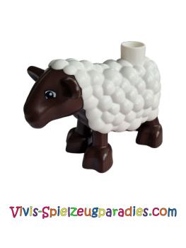 Lego Duplo sheep, lamb with dark brown legs and head pattern (duplamb01pb01)
