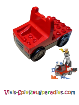 Duplo truck with 4 x 4 flatbed plate and wide wheels (duptruck02) red