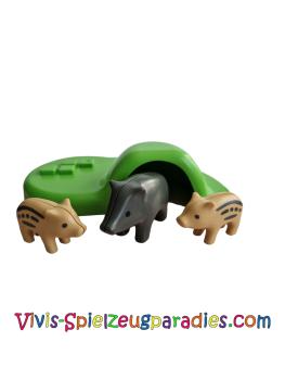Playmobil 1 2 3 Wildsau mit  2 Ferkel mit Behausung
